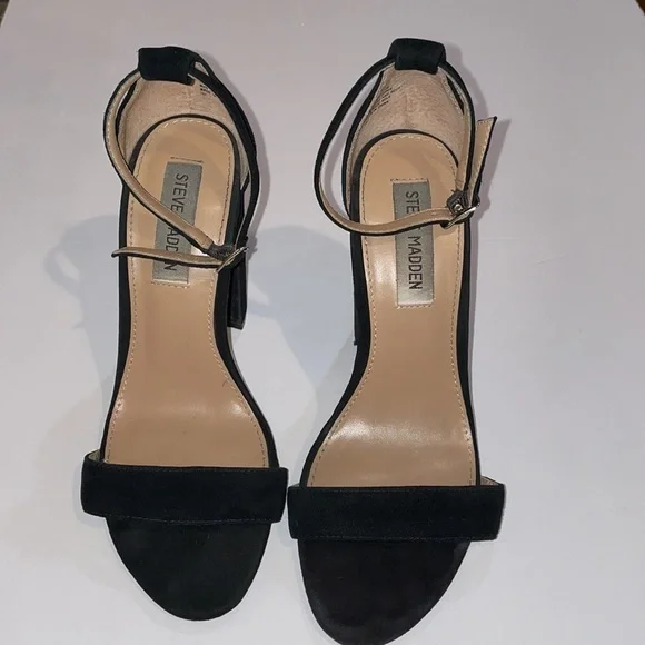 Steve Madden Carrson Black Suede Block Heels, size 7 Great Condition 1 flaw pic - Picture 3 of 14